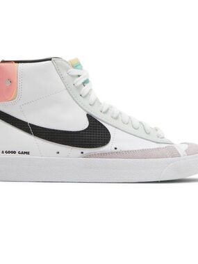 Nike Women's White High-Top Sneakers with Black Swoosh and Pastel Accents